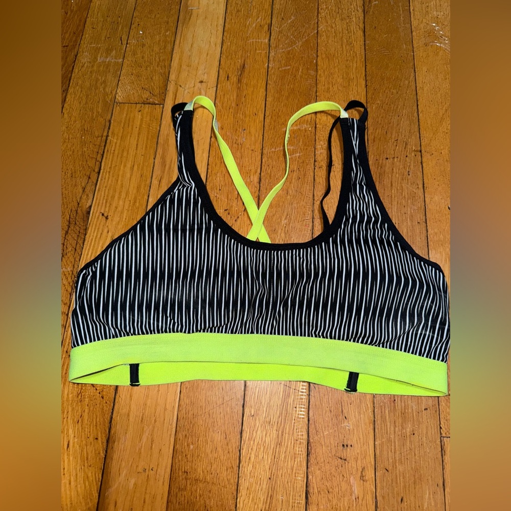Secret Possessions Neon Striped Strappy Racerback Sports Bra Size Medium